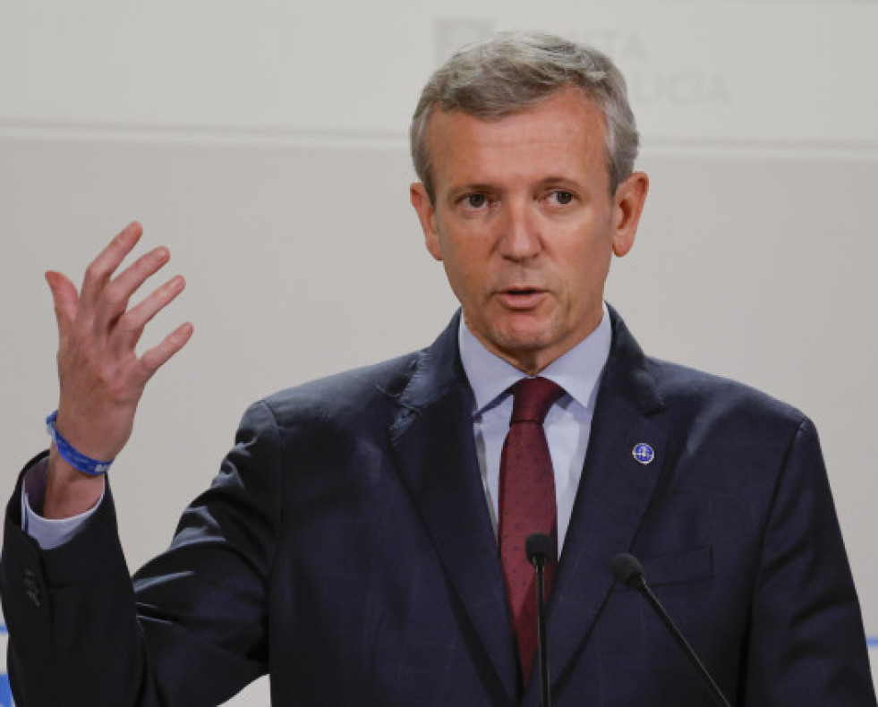 ElpresidentedelaXuntaAlfonsoRuedadurantelaruedadeprensaposterioralareunindelConselloestelunesenSanti