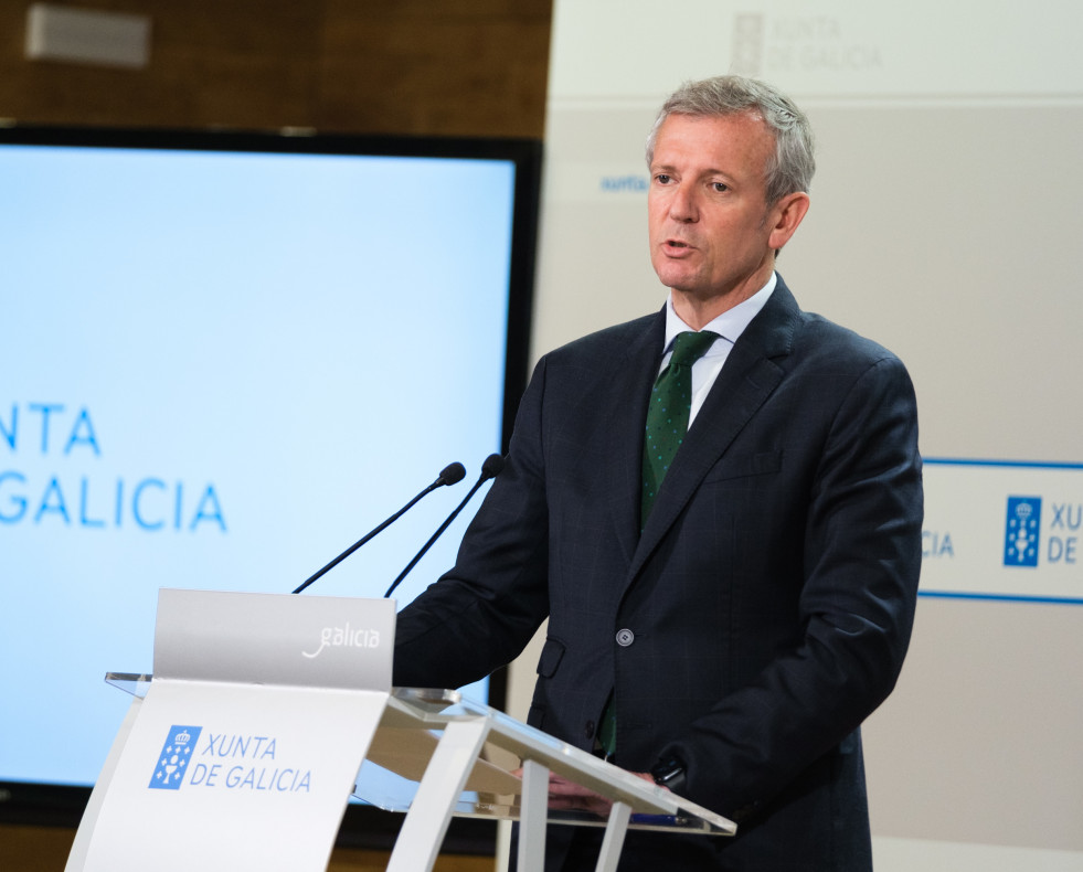 El presidente de la Xunta, Alfonso Rueda, en su comparecencia tras la reunión semanal de su Ejecutivo