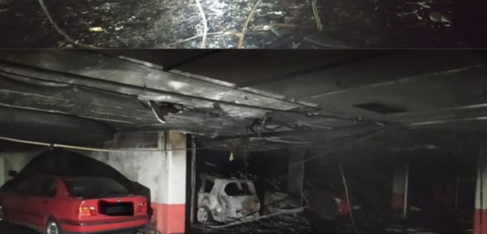 Así quedó el parking incendiado en Bertamiráns