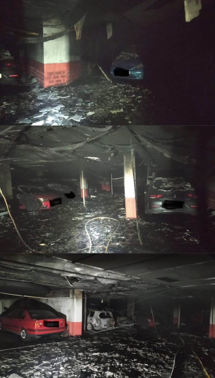 Así quedó el parking incendiado en Bertamiráns