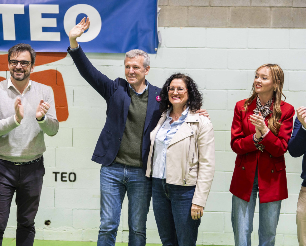 El presidente del PPdeG, Alfonso Rueda, en un acto en Teo.
