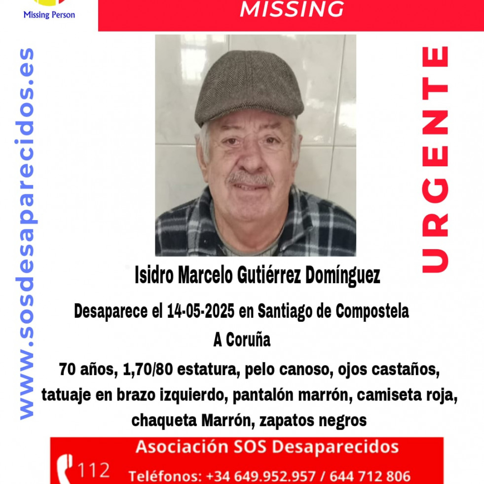 Buscan en Santiago a un hombre de 70 años desaparecido desde el pasado 14 de mayo
