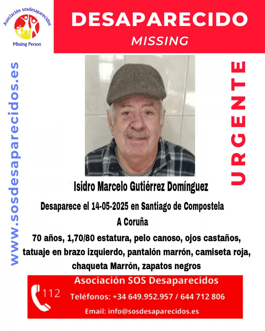 Buscan en Santiago a un hombre de 70 años desaparecido desde el pasado 14 de mayo
