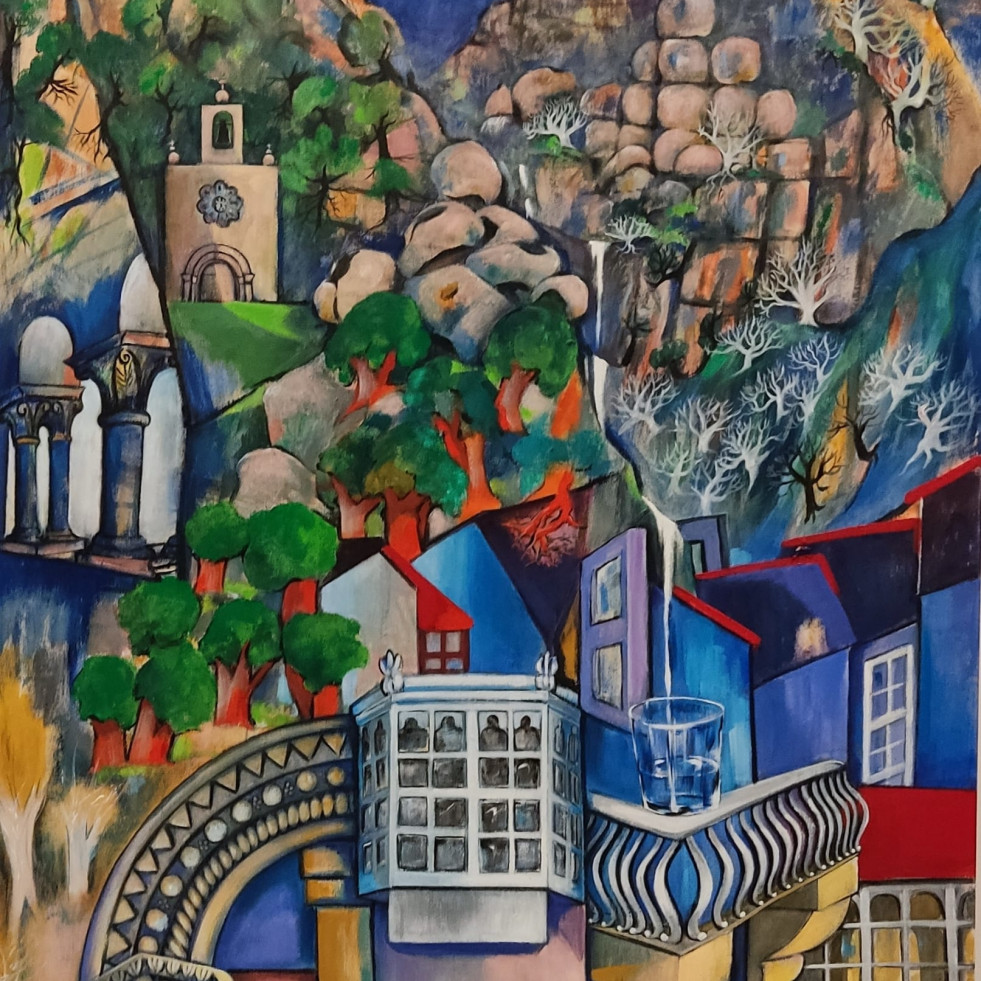 El Centro Empresarial do Tambre acoge una exposición de María José Leira: 20 obras a todo color sobre la paternidad y la Ribeira Sacra