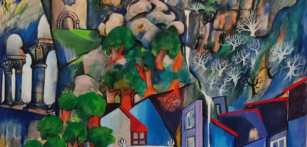El Centro Empresarial do Tambre acoge una exposición de María José Leira: 20 obras a todo color sobre la paternidad y la Ribeira Sacra