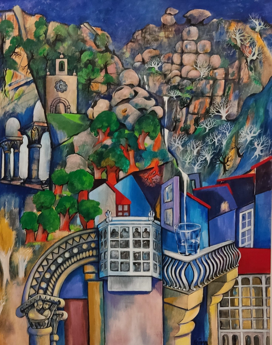 El Centro Empresarial do Tambre acoge una exposición de María José Leira: 20 obras a todo color sobre la paternidad y la Ribeira Sacra