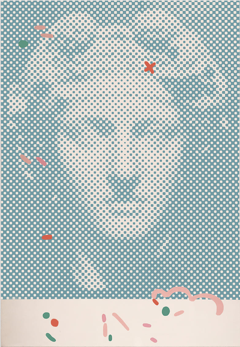 SMJ A blue and white polka dot pattern with a map of the world 2024 130x89 cm Mixed media on canvas Cut